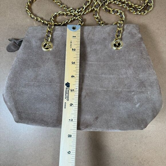 Taupe Suede Shoulder Bag with‎ Gold Chain Strap Classic Purse - Picture 5 of 10